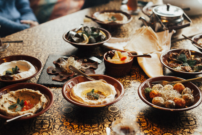 A table of Middle Eastern cuisine